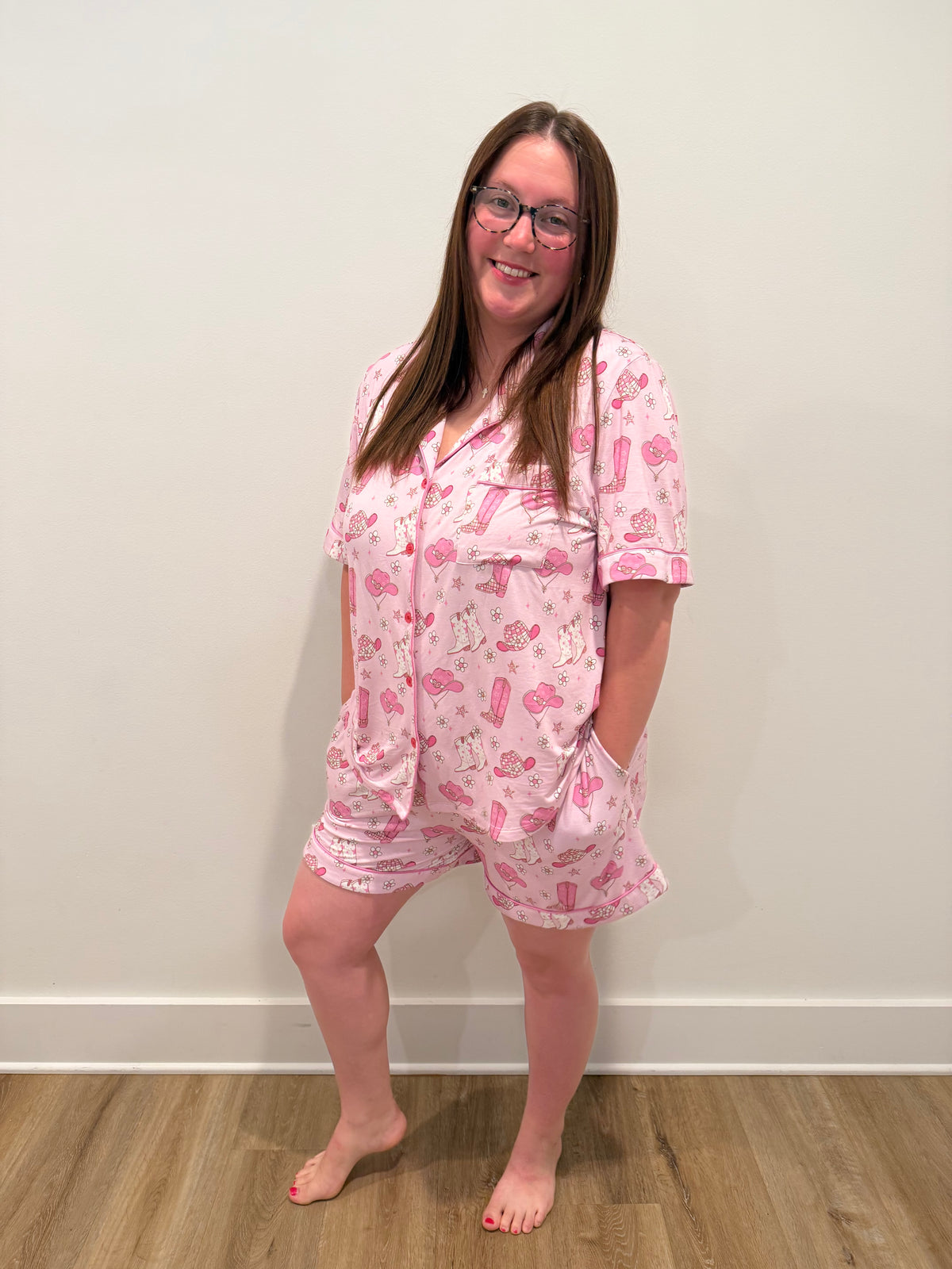 Pink Western Cowgirl Pajama Shorts Set