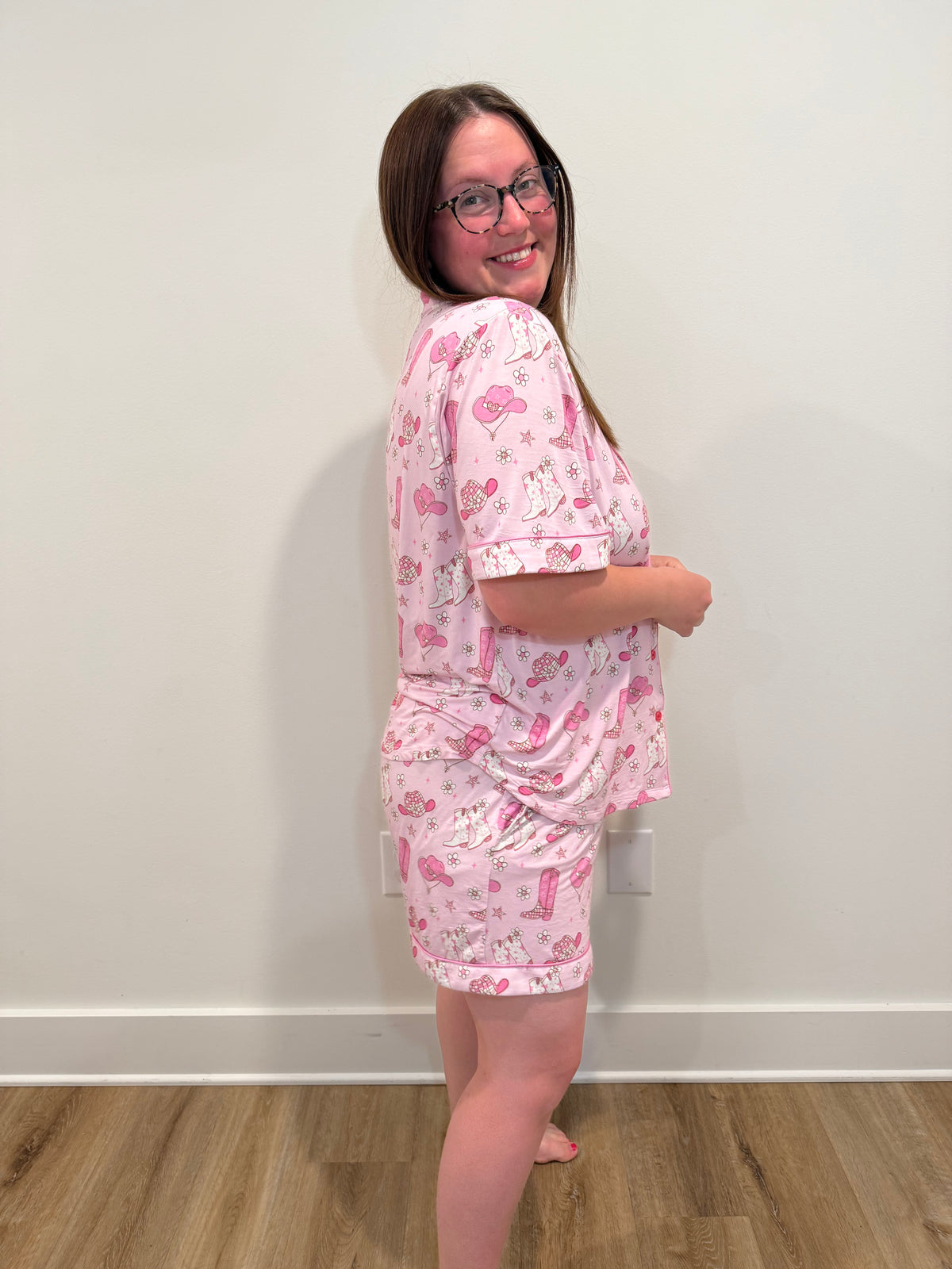 Pink Western Cowgirl Pajama Shorts Set
