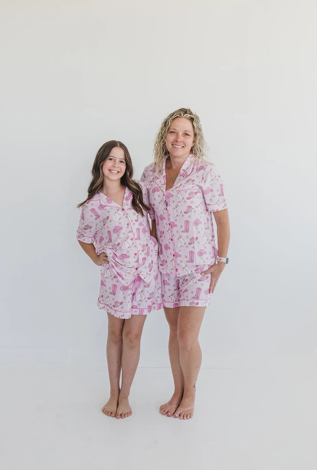 Pink Western Cowgirl Pajama Shorts Set