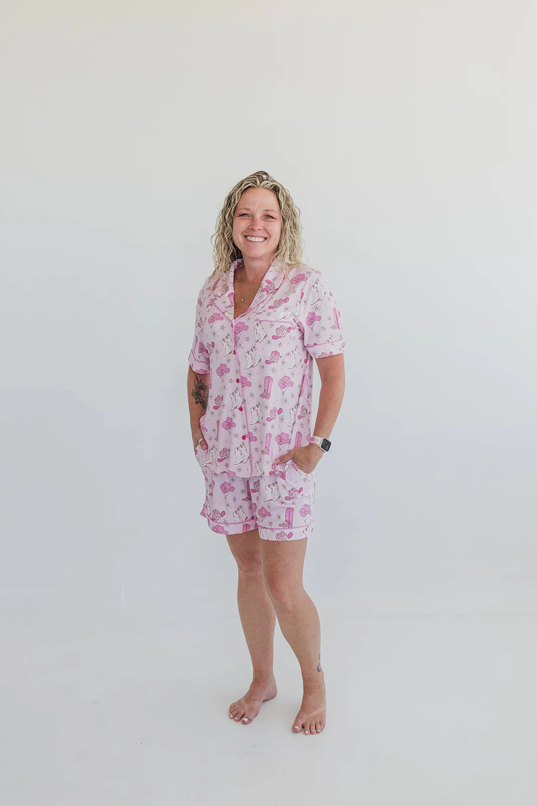 Pink Western Cowgirl Pajama Shorts Set