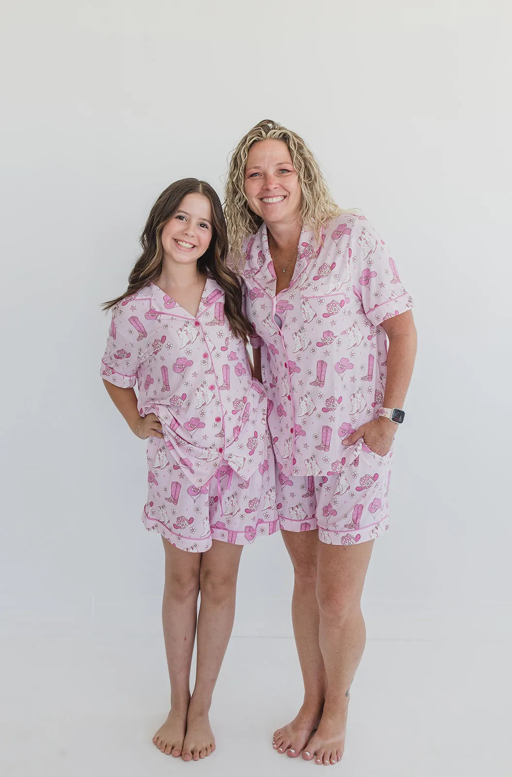 Pink Western Cowgirl Pajama Shorts Set