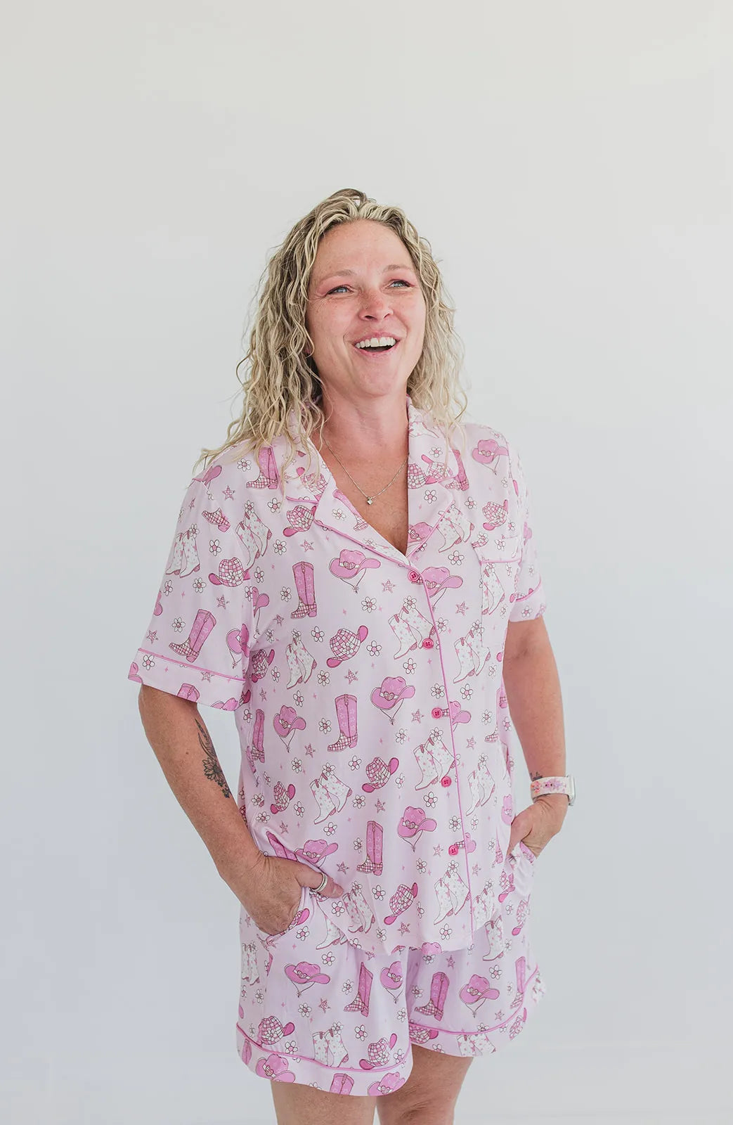 Pink Western Cowgirl Pajama Shorts Set