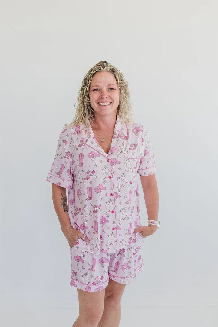 Pink Western Cowgirl Pajama Shorts Set