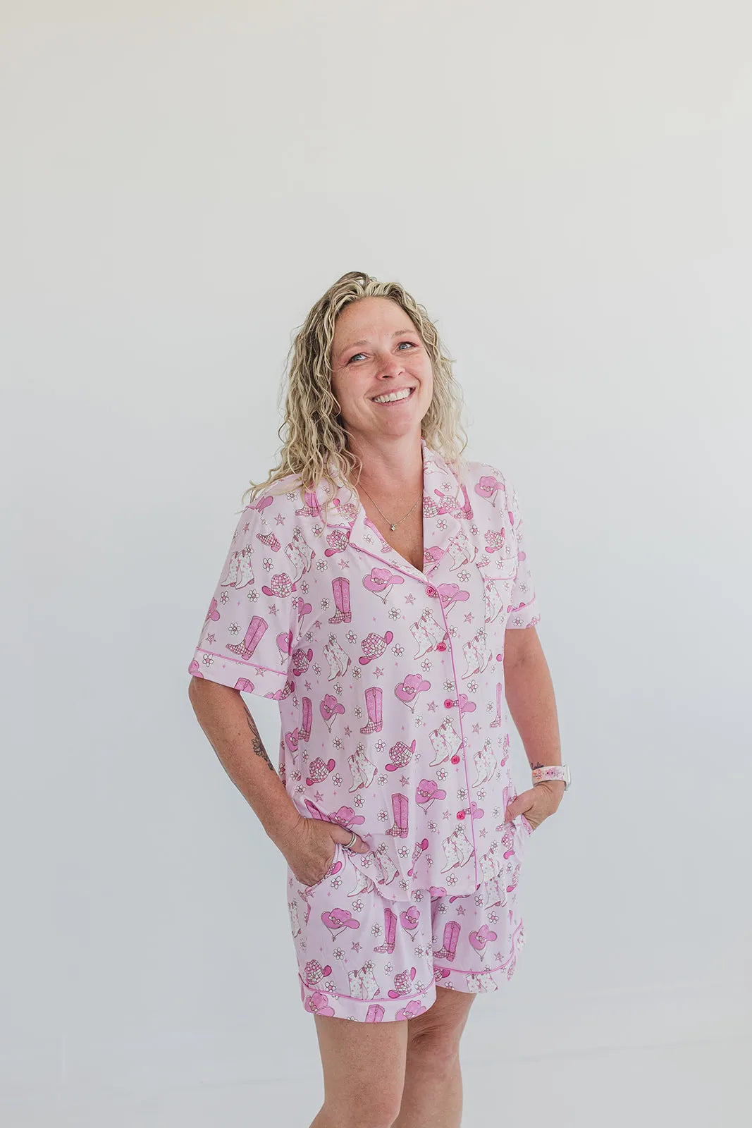 Pink Western Cowgirl Pajama Shorts Set