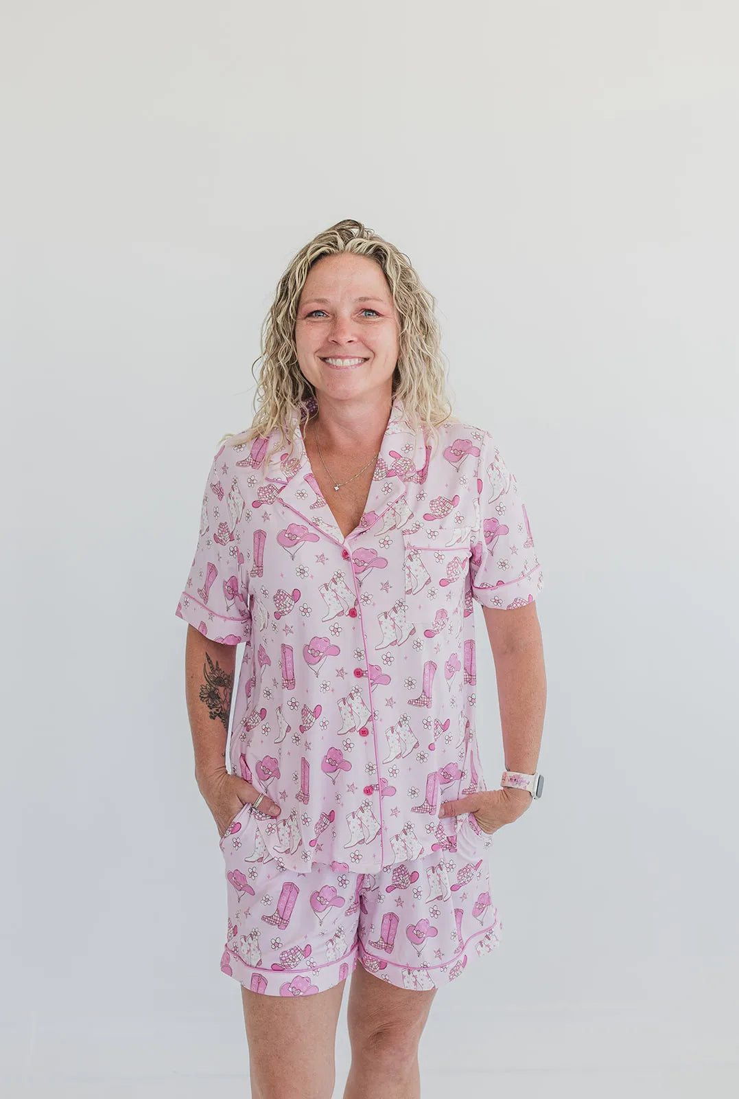 Pink Western Cowgirl Pajama Shorts Set
